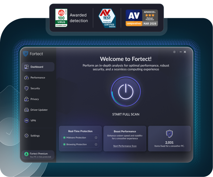 Fortect PC Suite dashboard showing scan results