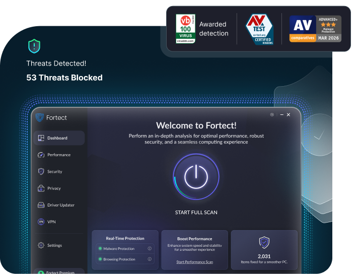 Fortect PC Suite dashboard showing scan results